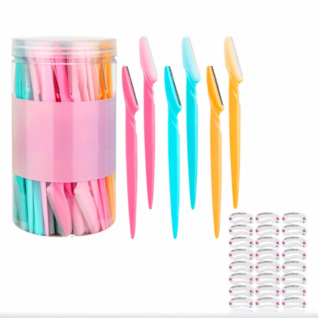 40 pcs Eyebrow Razor With 24 PCS Eyebrow Shaping Stencil, Eyebrow Hair Trimmer and Shaver