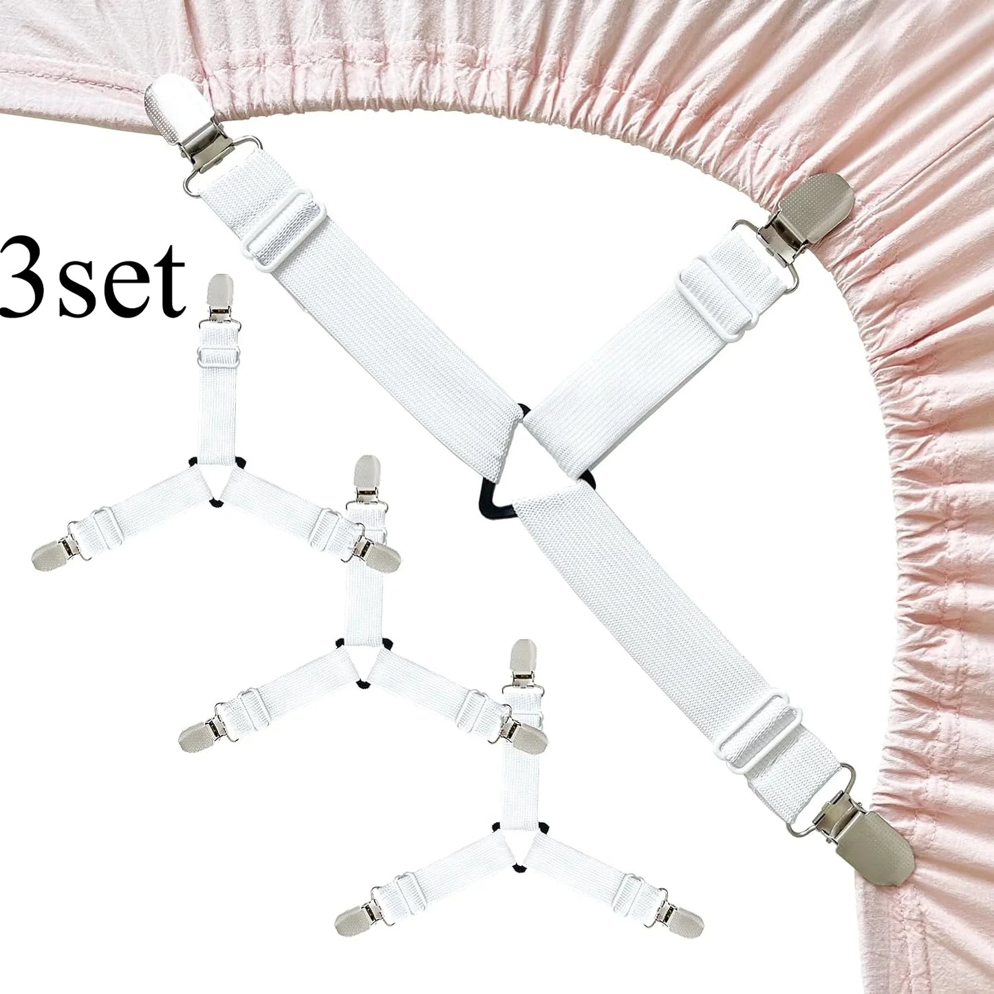 12 Pcs Bed Sheet Straps, Upgrade Fitted Bed Sheet Holders for Corners, Non Slip Sheet Clips White