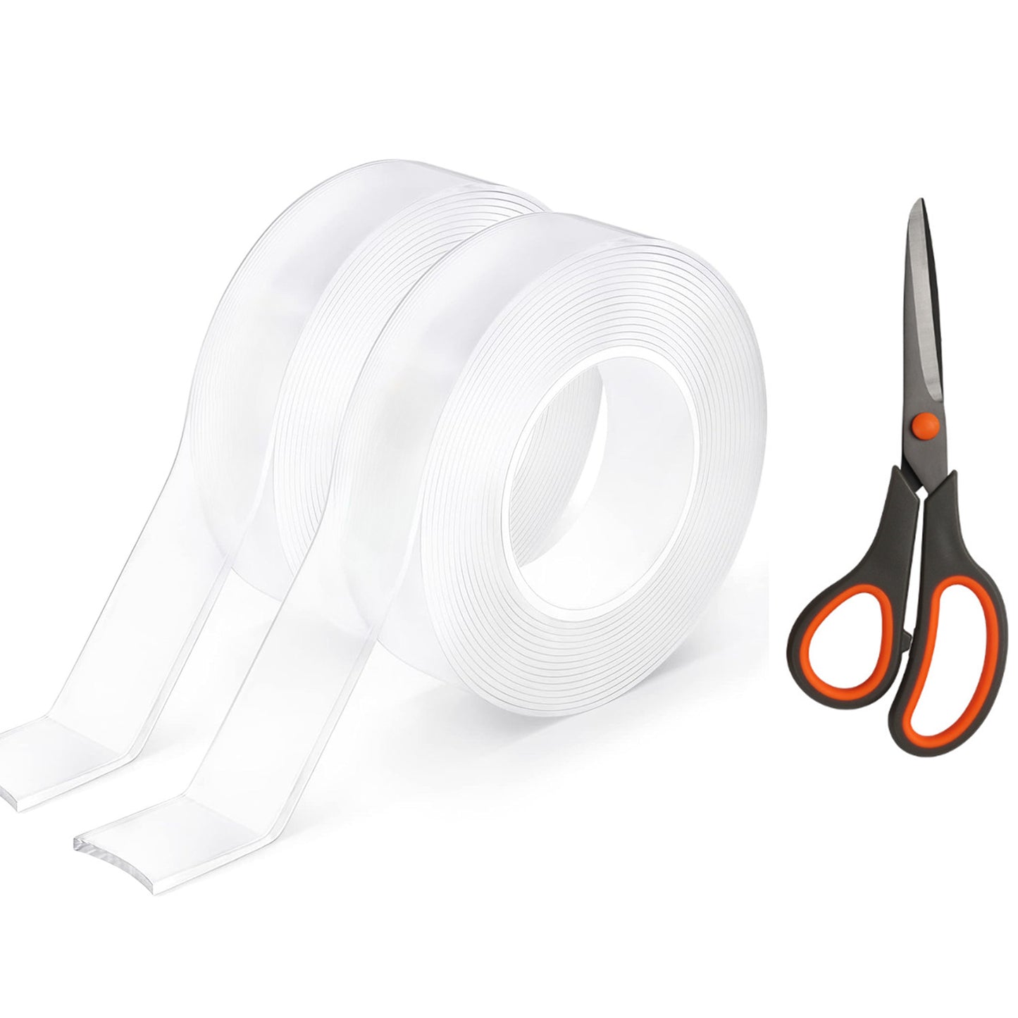 2 PACK Double Sided Tape Heavy Duty with 1 Pack Scissor set , Nano Adhesive Tape, Picture Hanging Adhesive Strips (9.85FT)