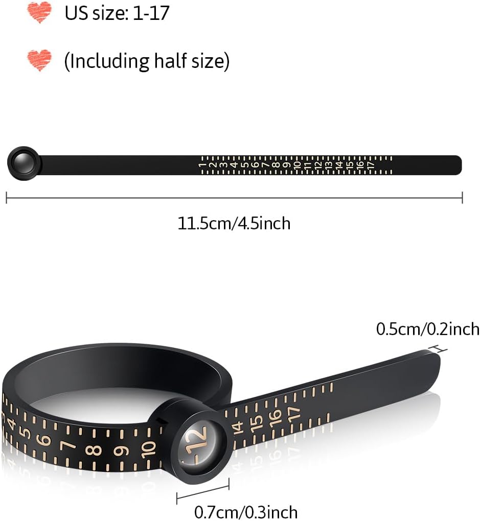 Ring Sizer Measuring Tool with Magnifier, for Ring Measurer and Ring Sizer Clear and Intuitive Reading. Plastic Ring Sizer with Lens, 1-17