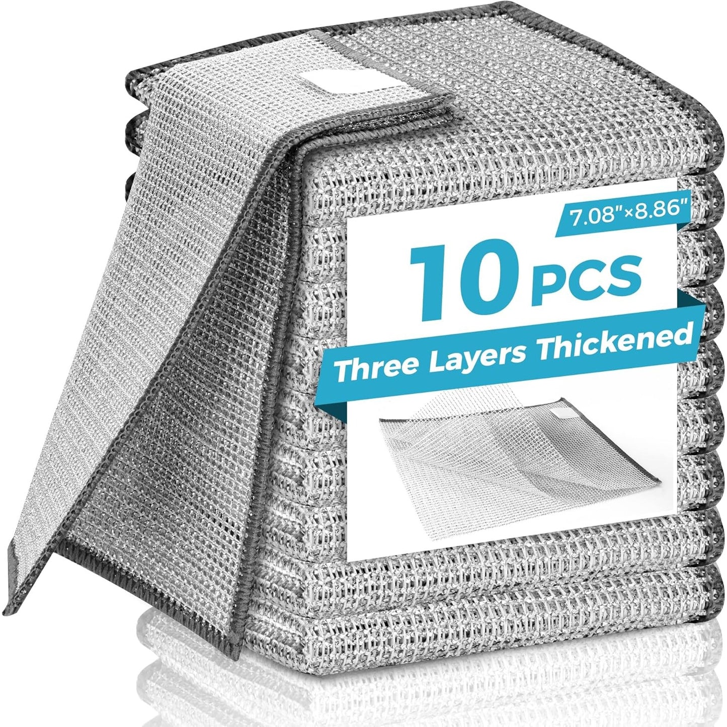 10 Pcs New Upgrade 3-Layer Metal Dish Cloth, Multipurpose Wire Dishwashing Rag,Kitchen Cleaning DishRags