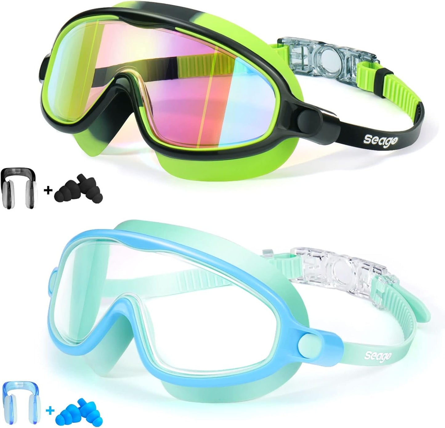 2 Pack Swim Goggles Anti-Fog Anti-UV Wide View Swimming Goggles for Kids 3-14