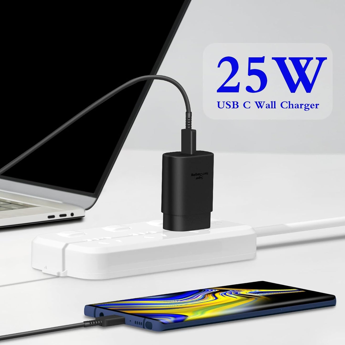 2-Pack USB C Charger with 6ft Cable, USB C Fast Charger ,Fast PD 25W Type-C Wall Charger for Galaxy S25/S24/S23/S22/S21+/iPhone 16/15 Series