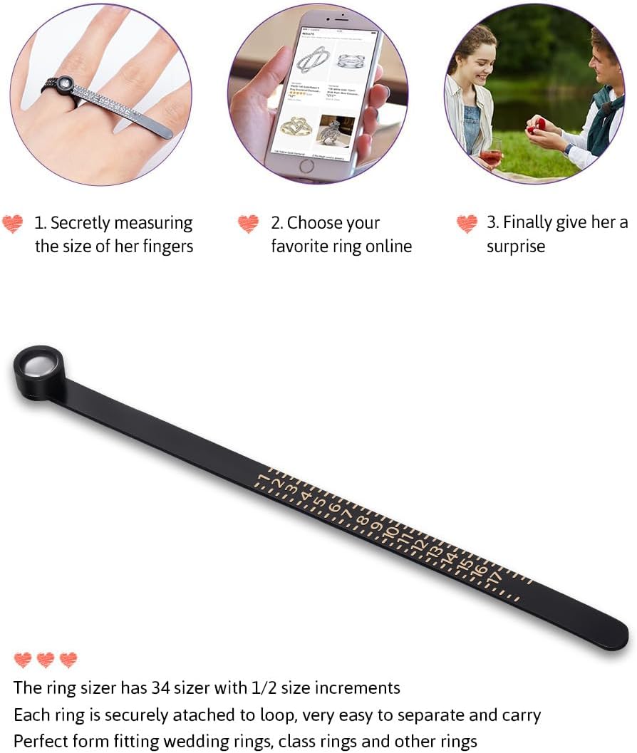 Ring Sizer Measuring Tool with Magnifier, for Ring Measurer and Ring Sizer Clear and Intuitive Reading. Plastic Ring Sizer with Lens, 1-17