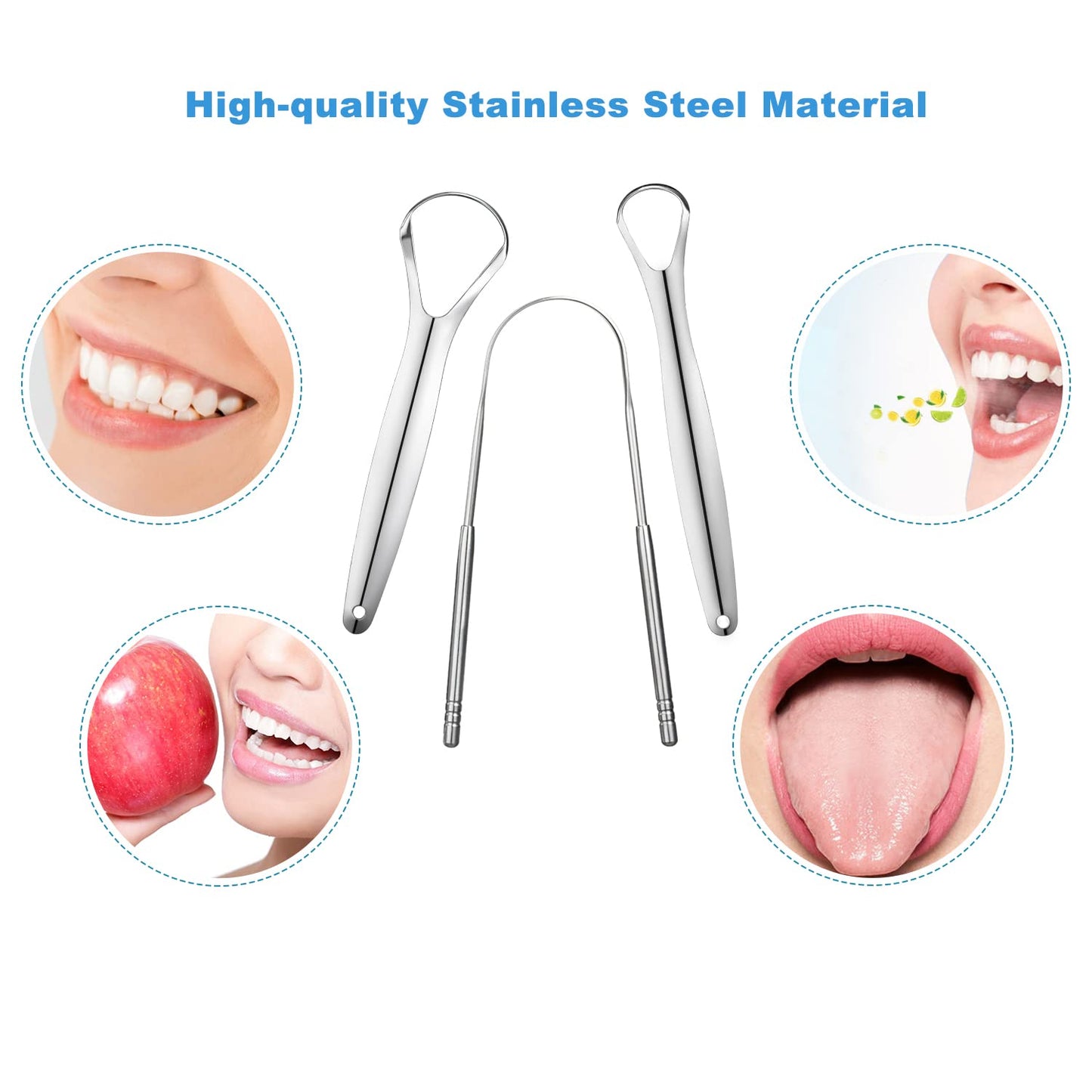 3 PCS Metal Tongue Scraper, Tongue Scrapers for Adults, Stainless Steel Tounge Scrappers, Tounge Scraper