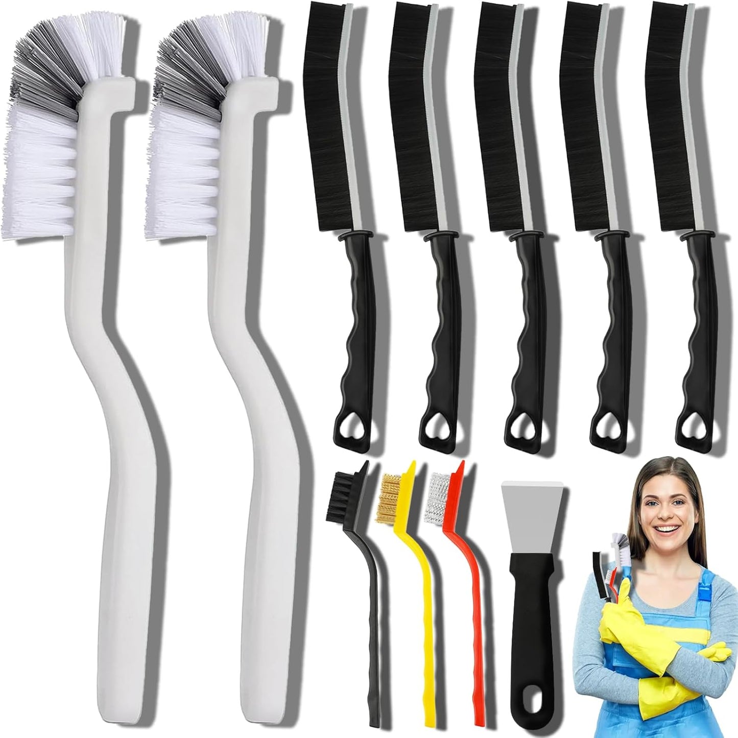 11Pcs Crevice Cleaning Brush Set, Hard Bristle Cleaning Supplies for Kitchen, Bathroom, Corner, Grout