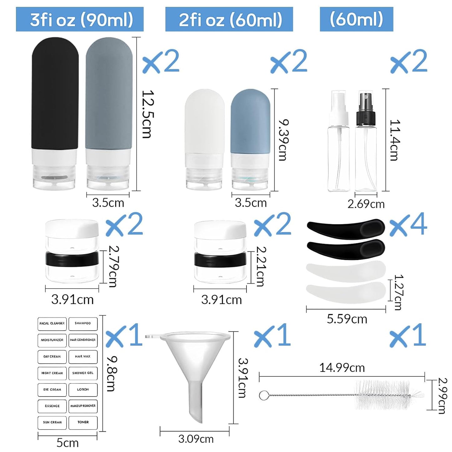 18 Pack Travel Bottles for Toiletries, TSA Approved Travel Size Containers,Silicone Shampoo and Conditioner Bottles
