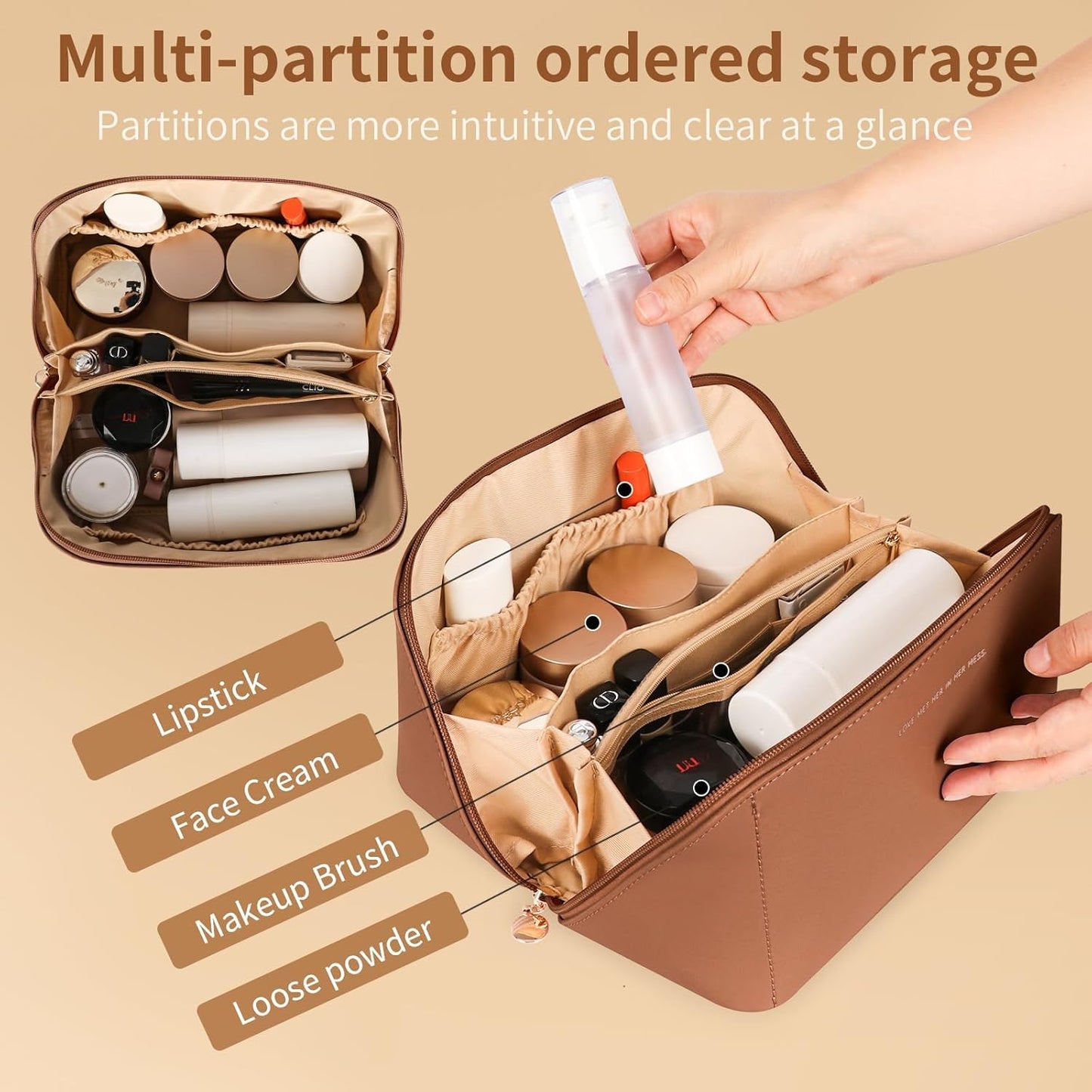 Travel Makeup Bag,Large Capacity Cosmetic Bags for Women,Waterproof Portable Pouch Open Flat Toiletry Bag