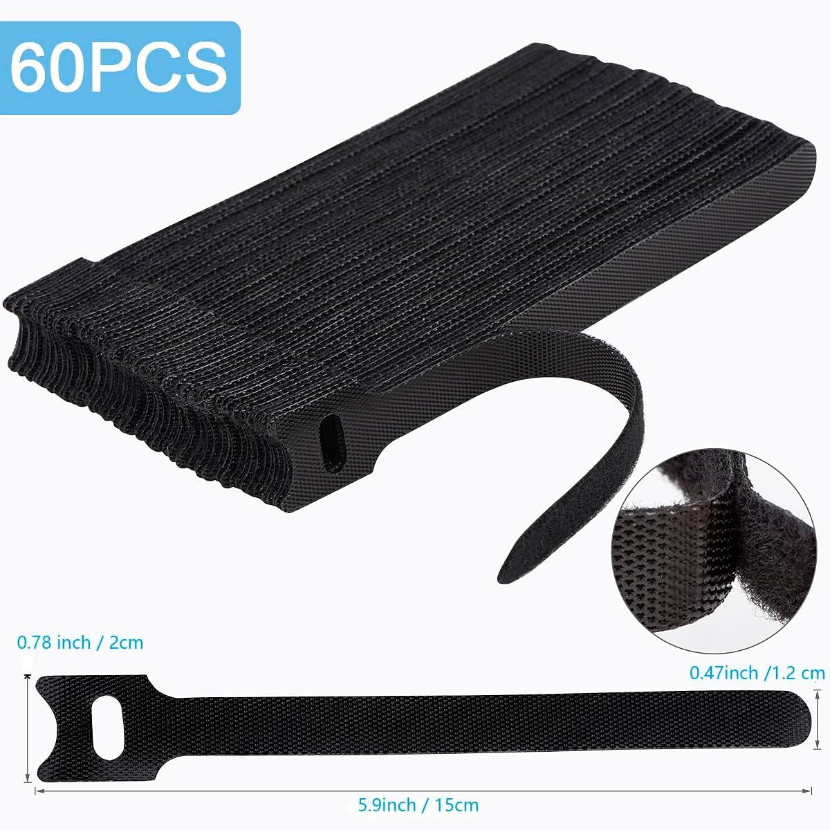 100PCS Reusable Cable Ties 6 Inches , Adjustable Cord Straps Wire Organizer Cord Wrap and Hook Loop Cable Management