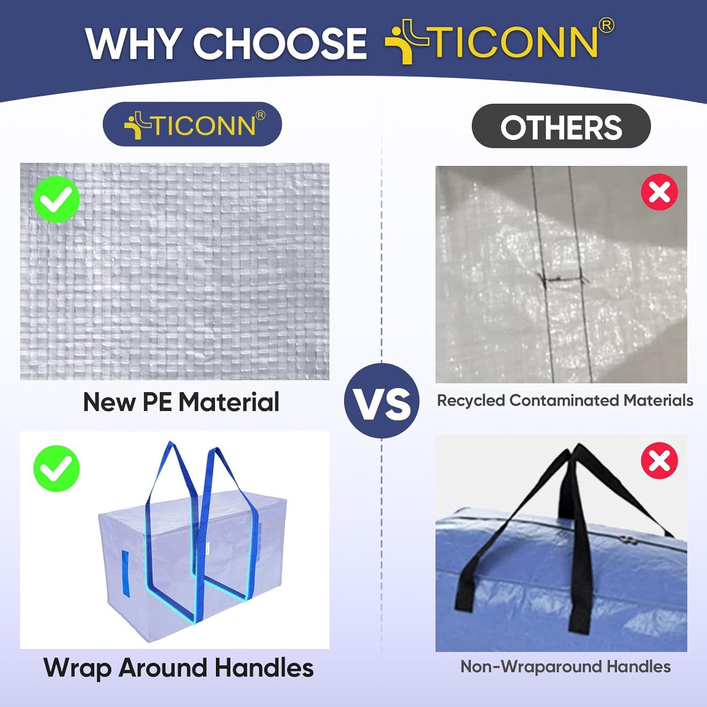 2 Pack Extra Large Moving Bags with Zippers & Carrying Handles, Heavy-Duty Storage Tote Moving Boxes for Space Saving