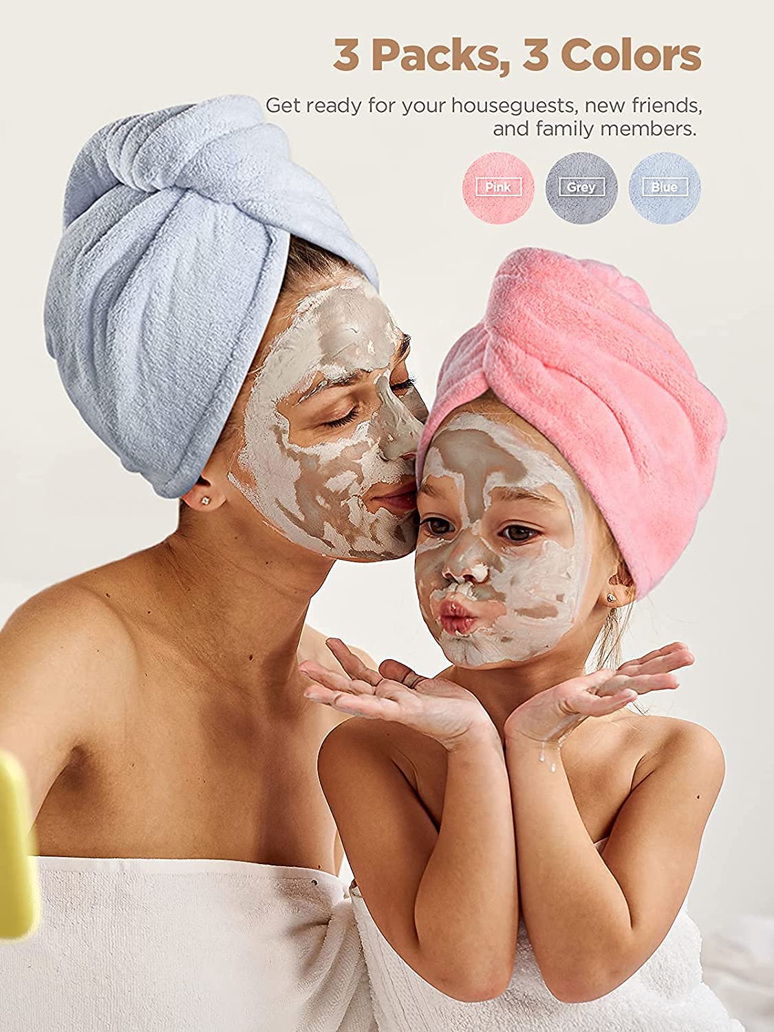 3 Packs Microfiber Hair Towel Wrap, Hair Turbans for Wet Hair, Drying Hair Wrap Towels for Curly Hair Women Anti Frizz