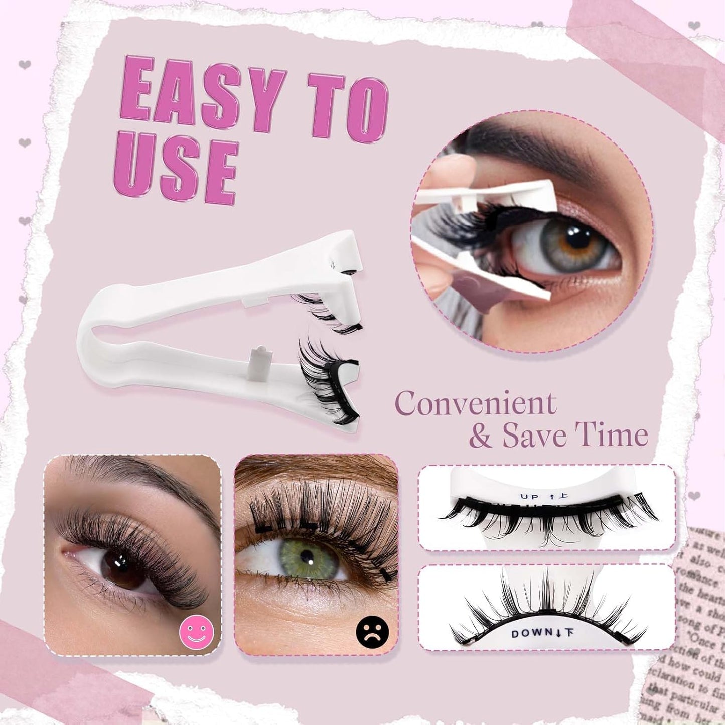 2 Pair Magnetic Eyelashes with Applicator, Reusable magnetic Lashes, False Eyelash Natural Look, No Glue Needed
