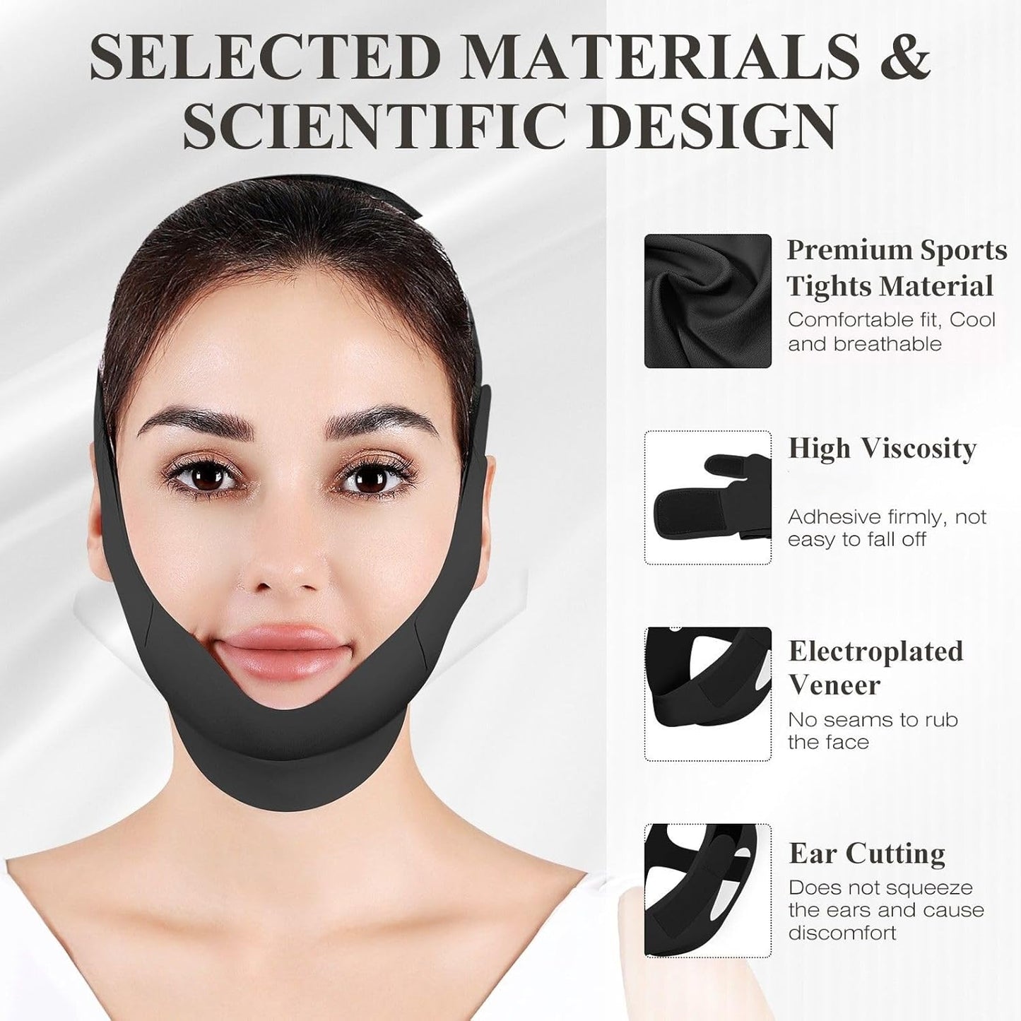Chin Strap for Sleeping,Adjustable Chin Strap,Jaw Strap,Jawline Shaper,V Line Lifting Mask,Black,M