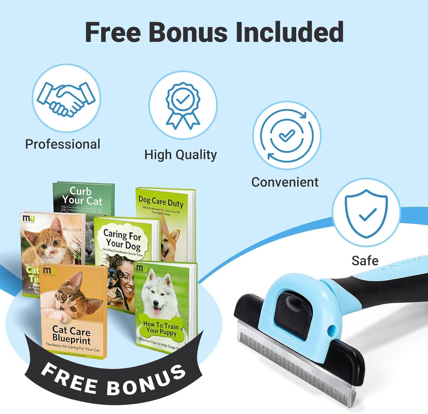 Pet Grooming Brush, Deshedding Tool for Dogs & Cats, Effectively Reduces Shedding