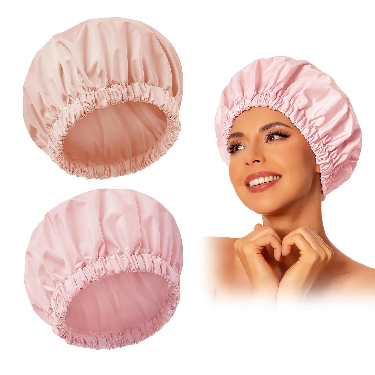 Reusable Shower Cap for Women, Large Waterproof Shower Essentials Bonnet Washable Elastic Band Bath Hair Wrap Hat