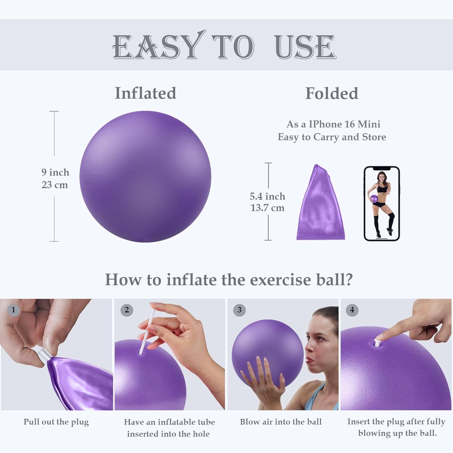 9-Inchpilates ball, small exercise ball,Pilates Mini Exercise Ball ,mini pilates ball for Physical Therapy, Barre, Yoga