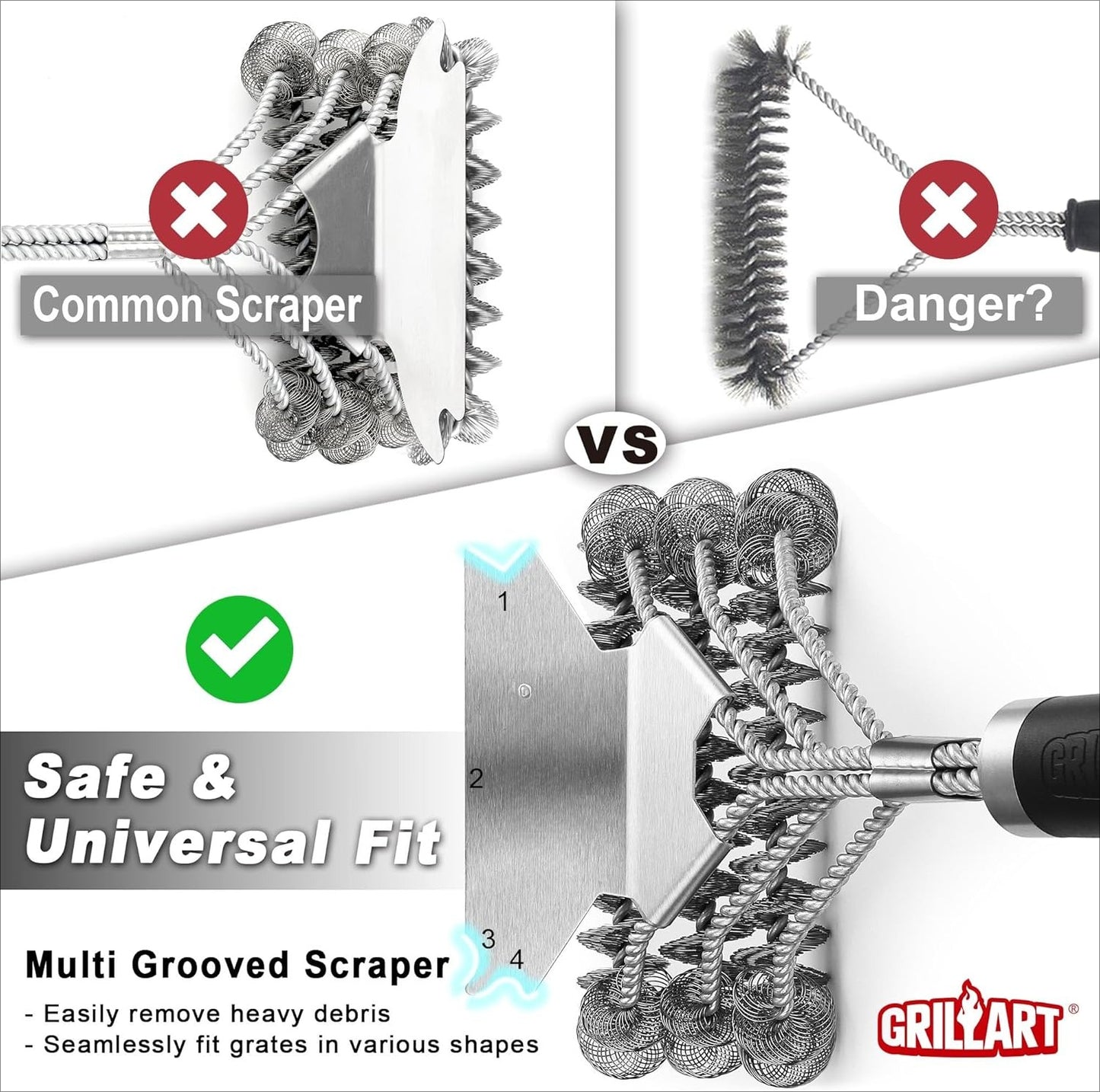 Grill Brush and Scraper Bristle Free - Safe BBQ Brush for Grill -Stainless Grill Grate Cleaner