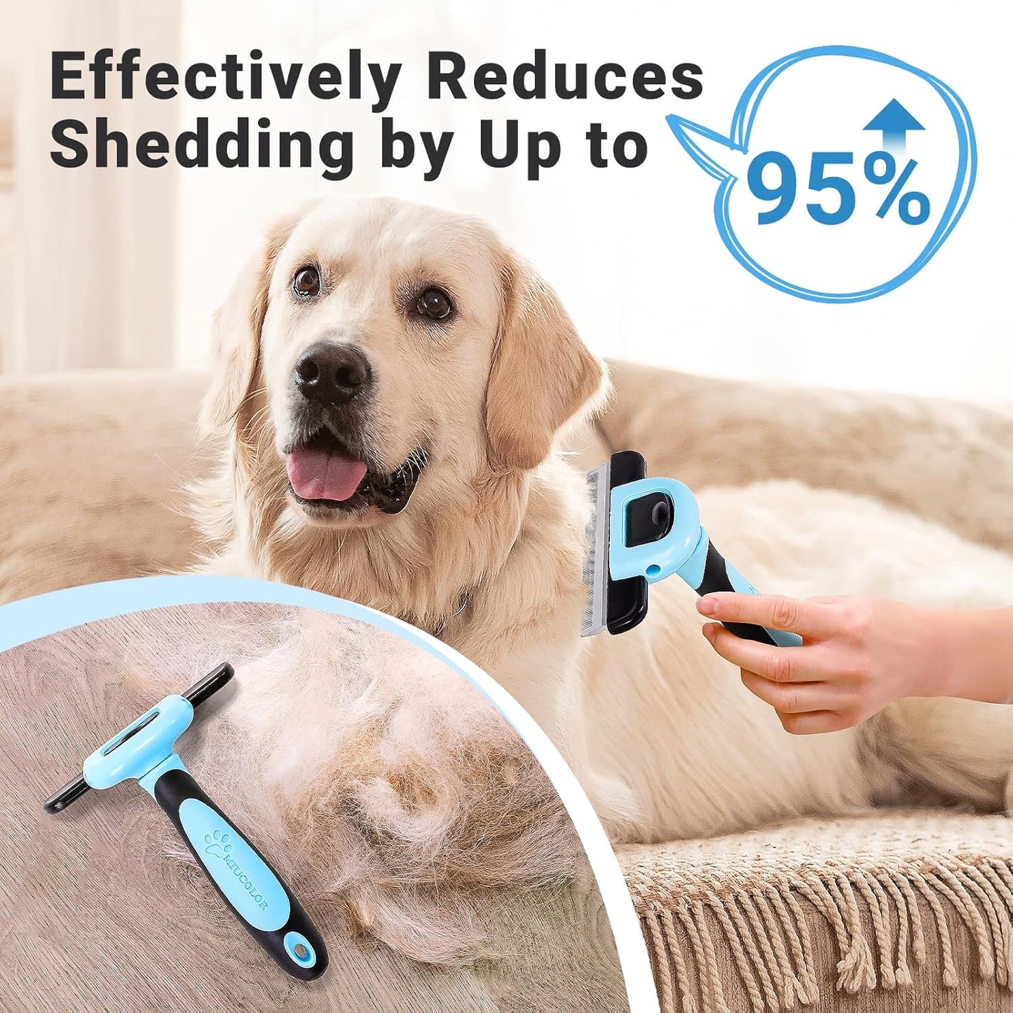 Pet Grooming Brush, Deshedding Tool for Dogs & Cats, Effectively Reduces Shedding