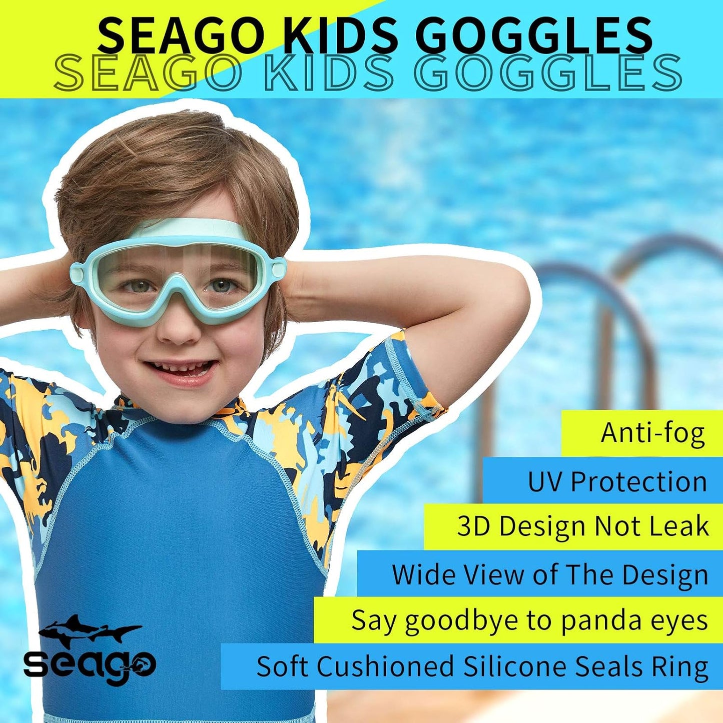2 Pack Swim Goggles Anti-Fog Anti-UV Wide View Swimming Goggles for Kids 3-14