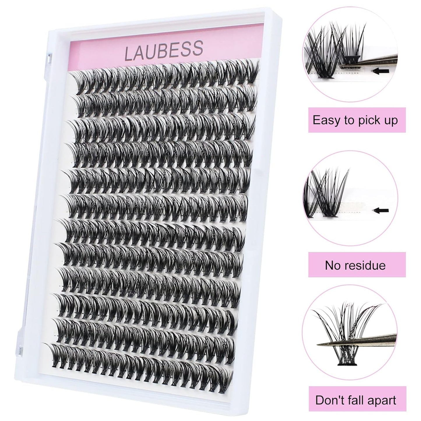 Cluster Lashes 240pcs 40D DIY Eyelash Extension D Curl Extensions 0.07 0.10 Black (40D-0.07D-9-16mm)
