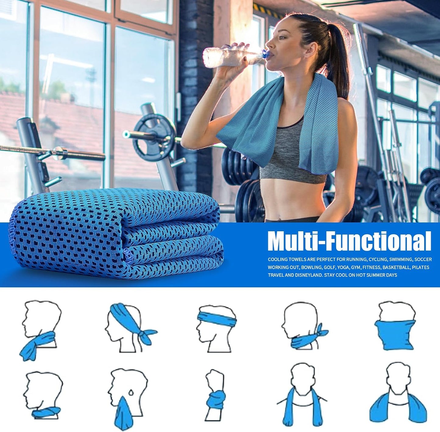 4 Pack Cooling Towels (40"x12"), Gym Towel for Working Out, Soft Breathable Microfiber Ice Towel