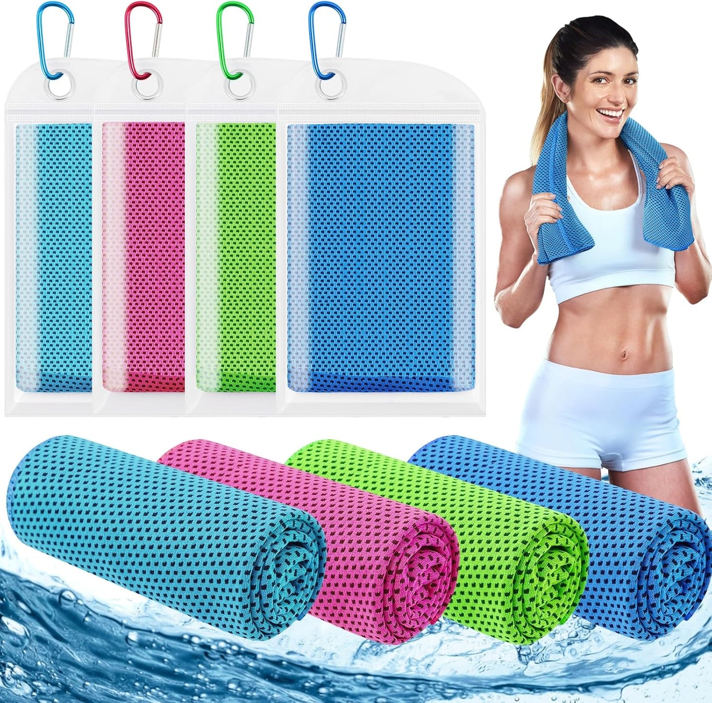 4 Pack Cooling Towels (40"x12"), Gym Towel for Working Out, Soft Breathable Microfiber Ice Towel