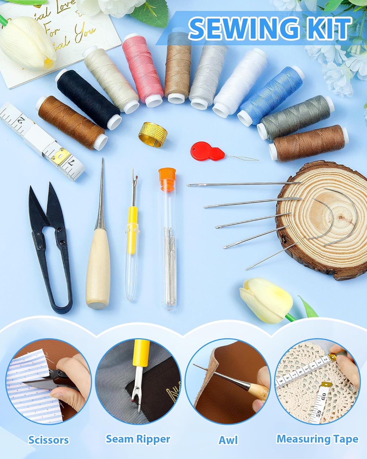 Upholstery Repair Sewing Kit: 47 Pieces Heavy Duty Sewing Kit for Car, Sofa, Backpack, Shoe, Craft DIY