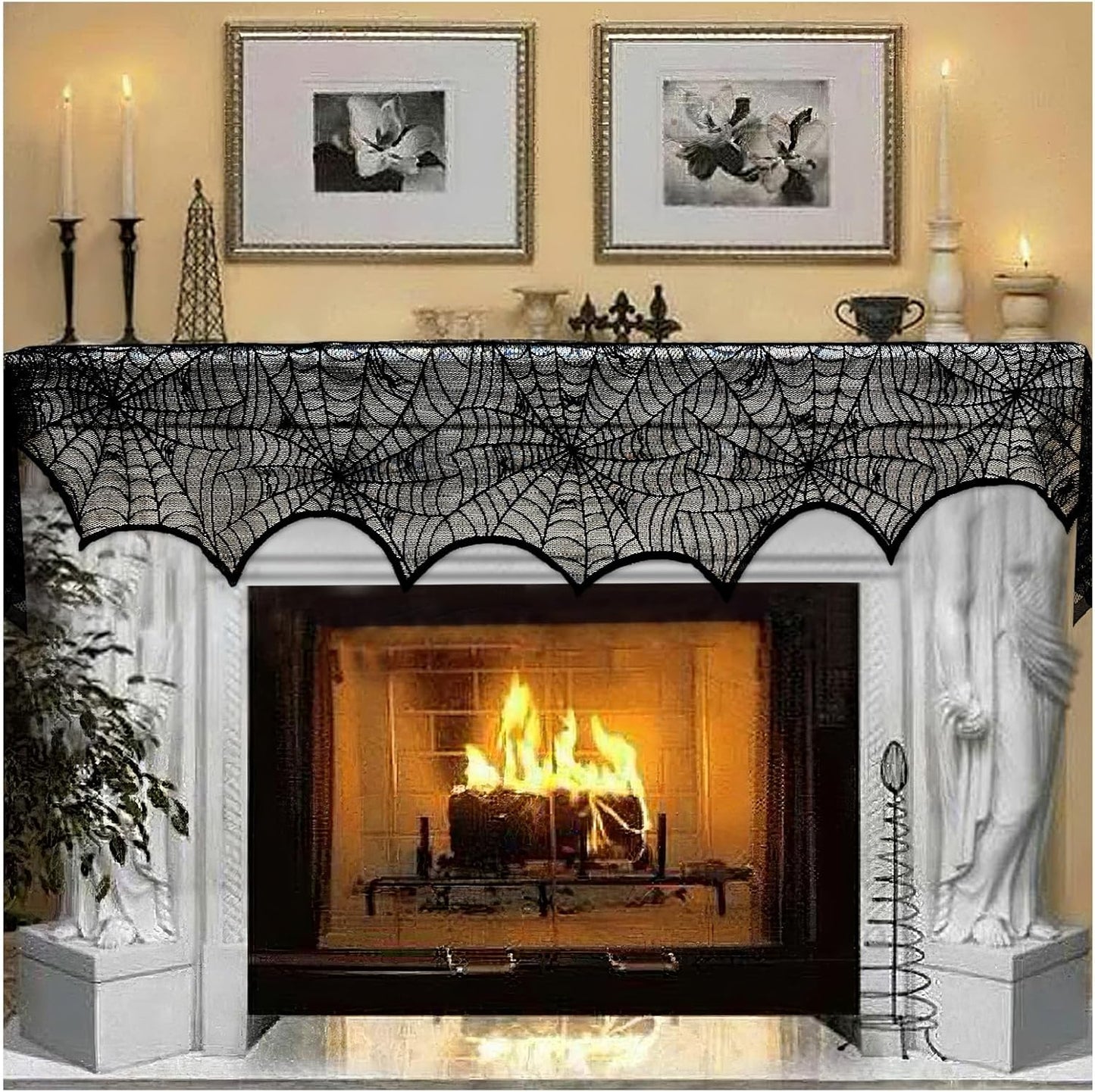Halloween Decoration Black Lace Spiderweb Fireplace Mantle Scarf Cover Festive Party Supplies 18 x 96 inch