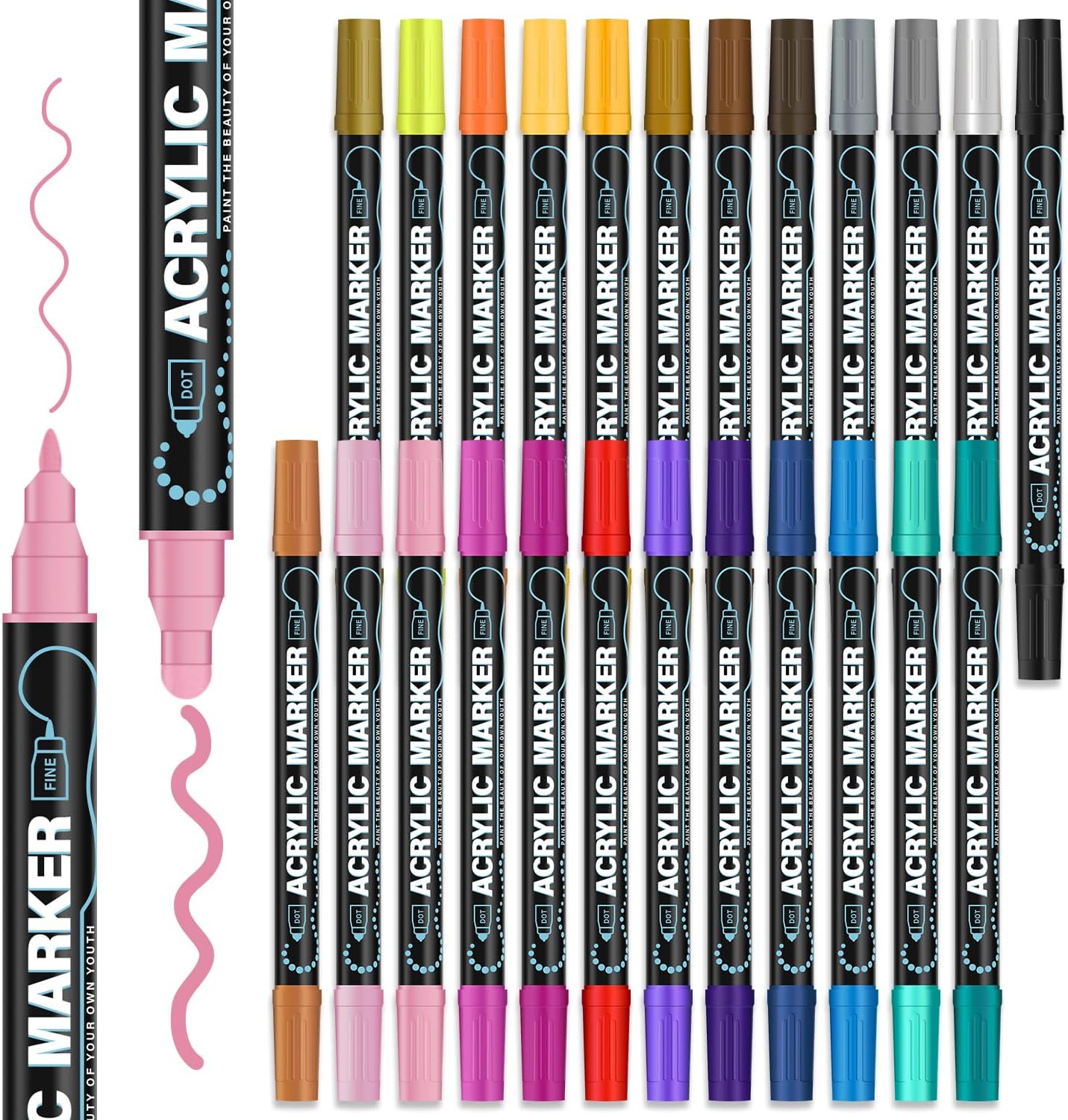 Acrylic Paint Markers, 24 Colors Dual-Tip Acrylic Paint Pens (Dot & Fine) Rock