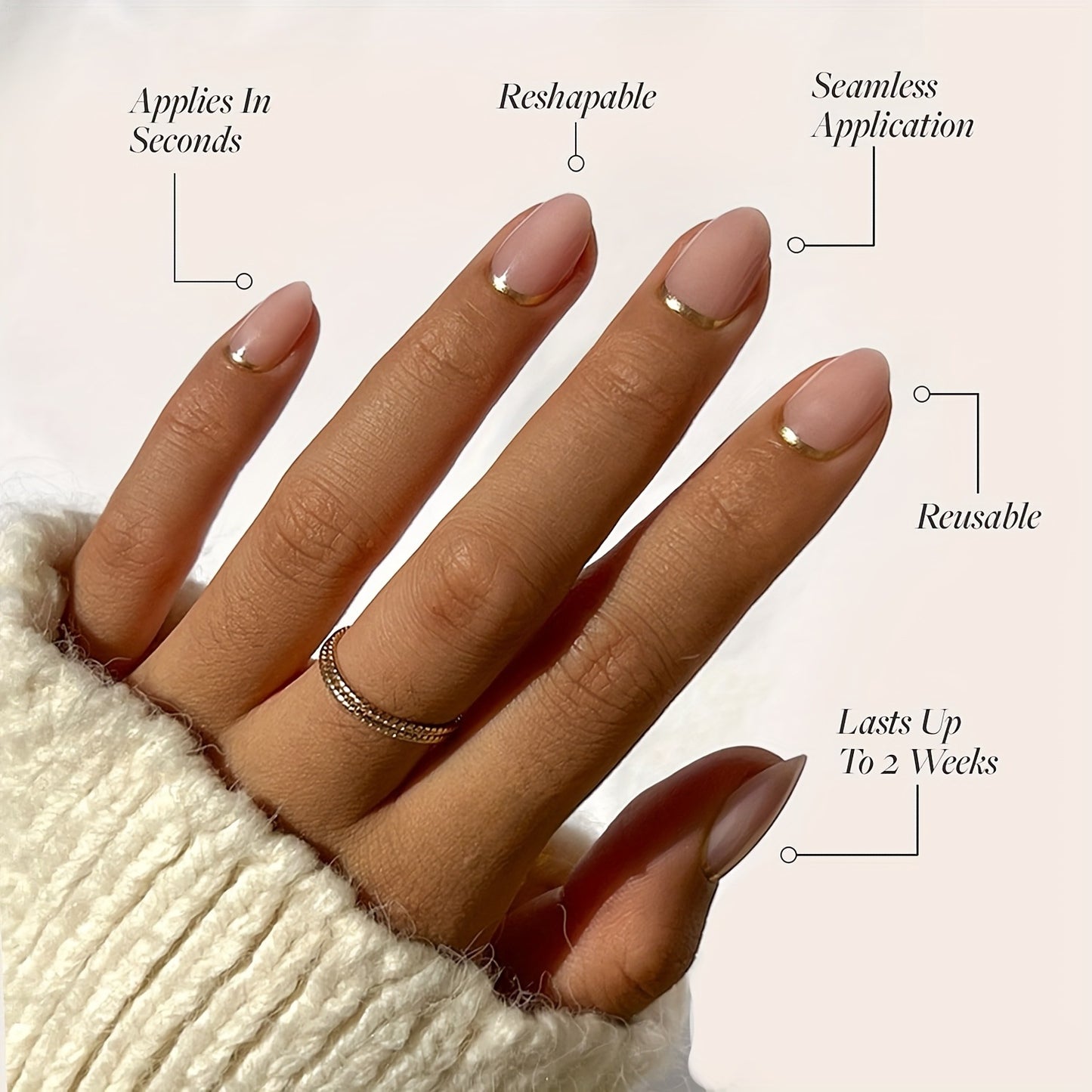 Press On Nails - Goal Digger | Glossy, Semi-Transparent, Short Round Nails, Reusable | 15 Sizes