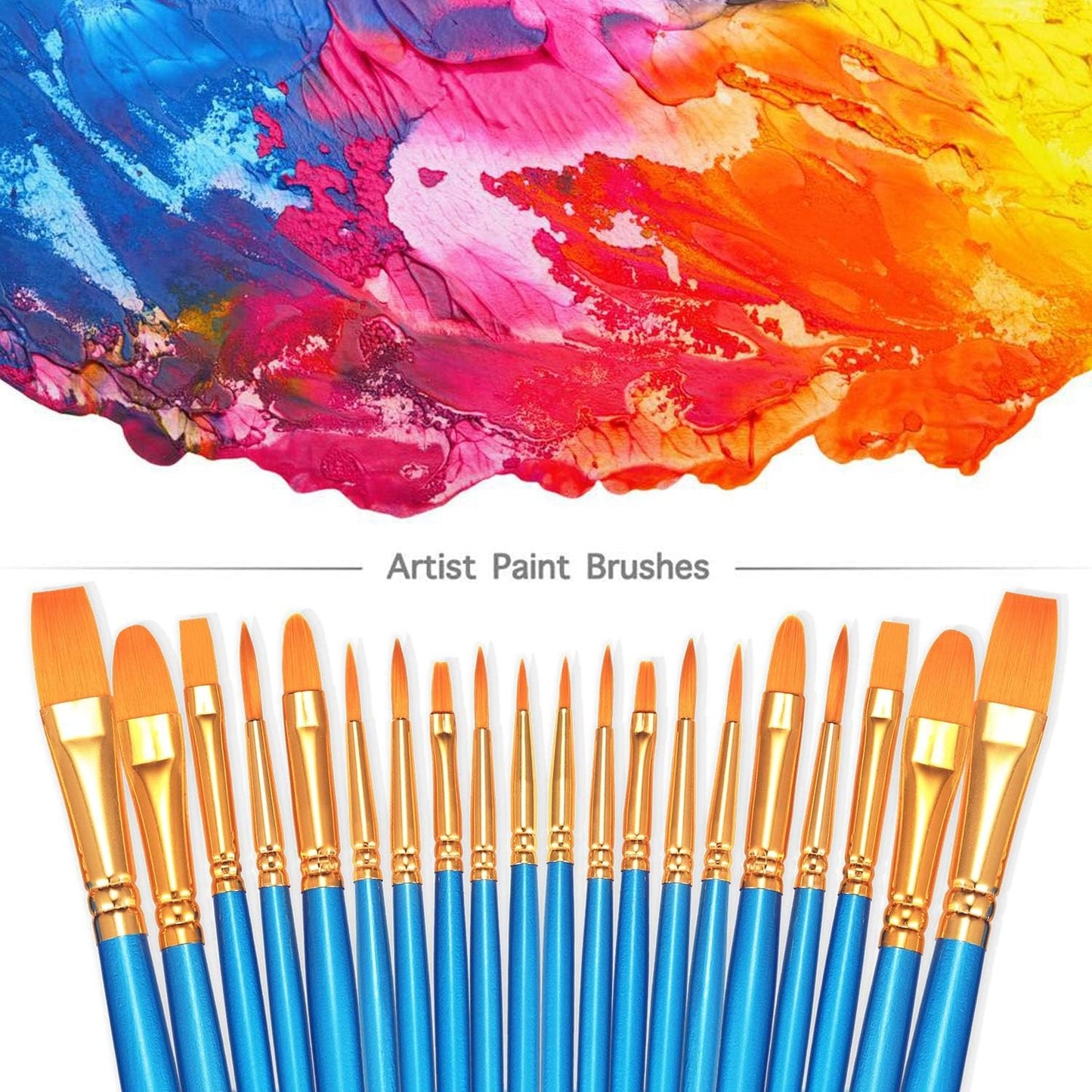 Acrylic Paint Brushes Set, 2 Pack 20 Pcs Round-Pointed Tip Nylon Hair Artist Acrylic Paint Brushes for Acrylic Oil Watercolor