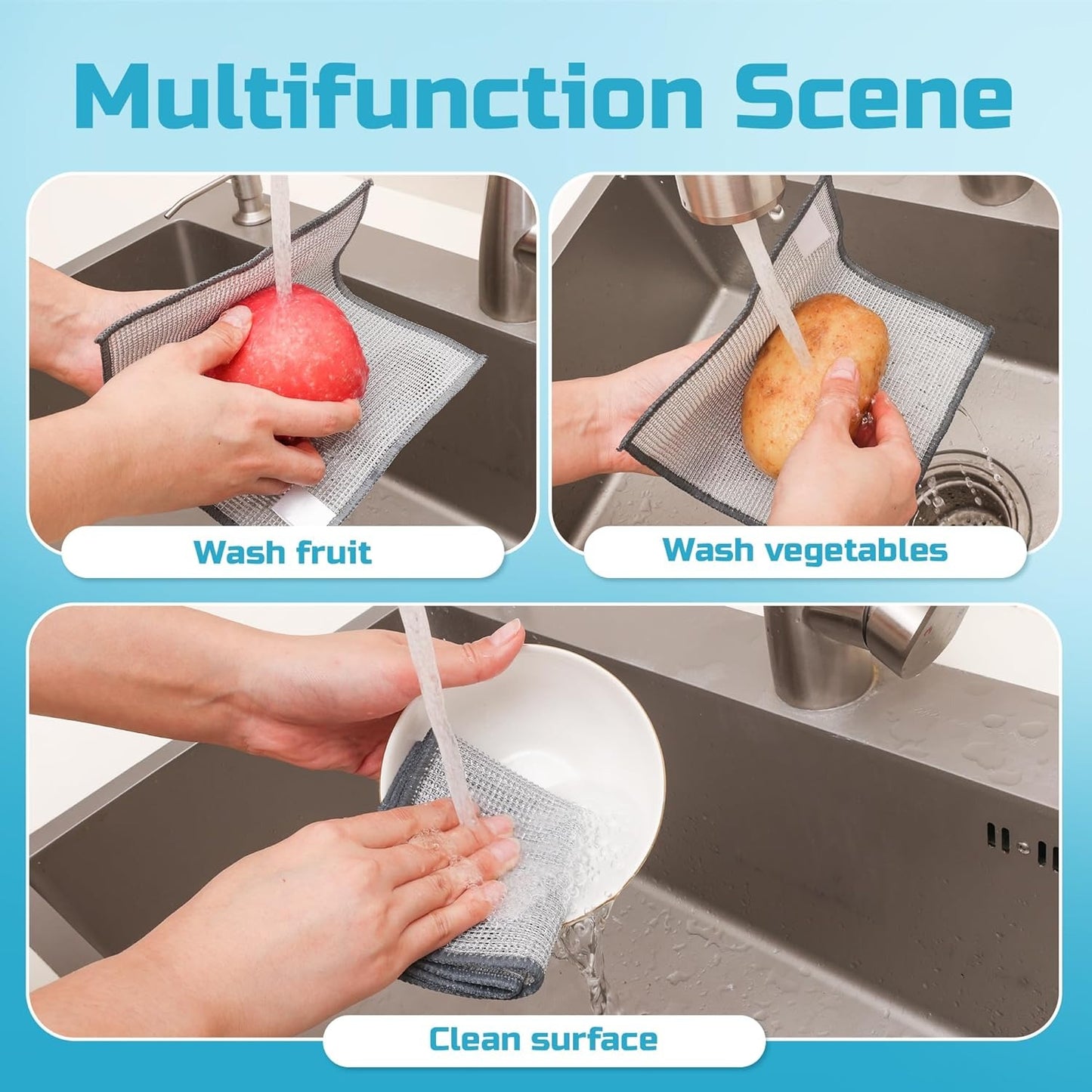 10 Pcs New Upgrade 3-Layer Metal Dish Cloth, Multipurpose Wire Dishwashing Rag,Kitchen Cleaning DishRags