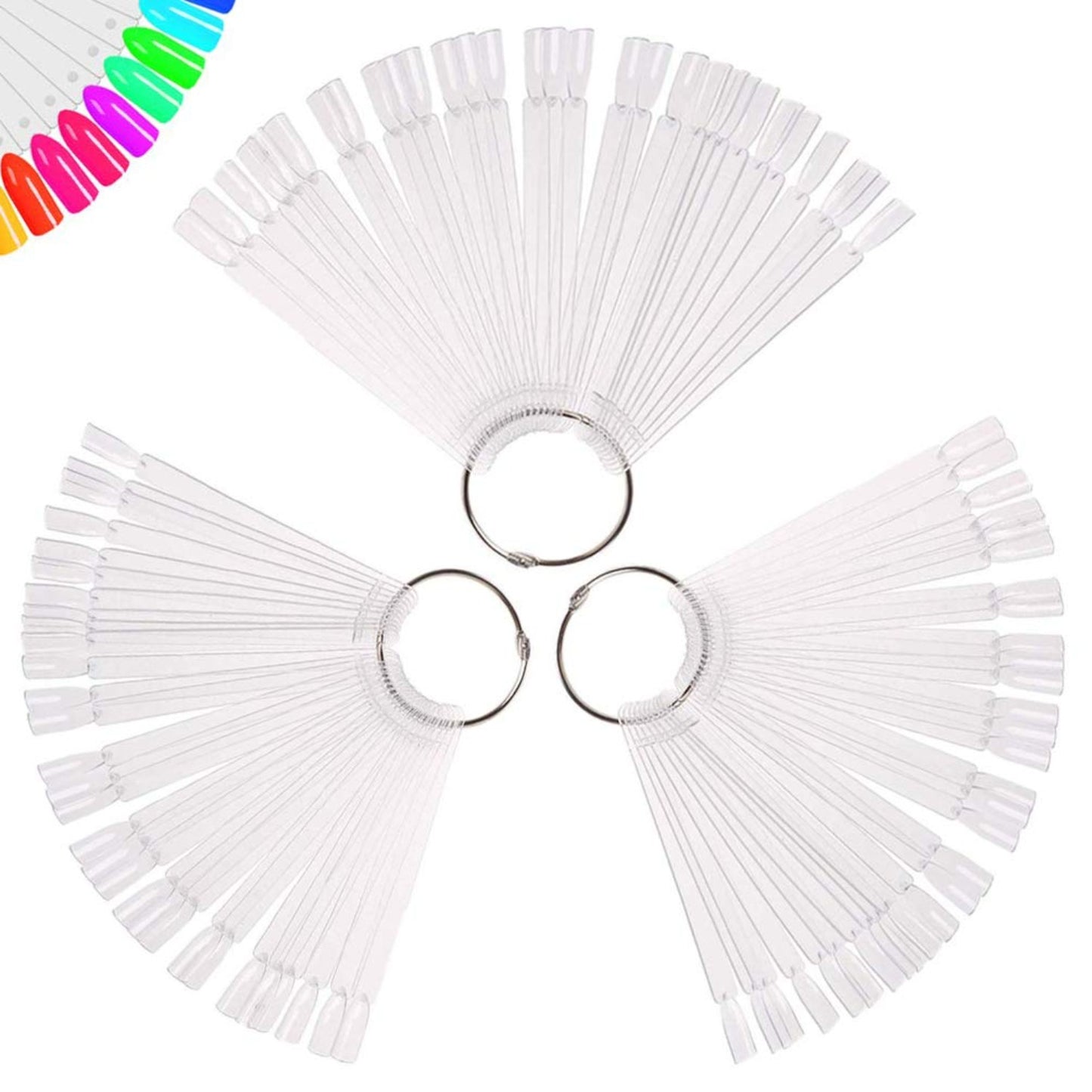 150 Pcs Clear Nail Swatch Sticks with Ring, Fan Shape Nail Art Tips, False Nail Sample Sticks