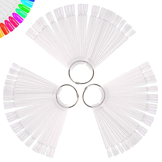 150 Pcs Clear Nail Swatch Sticks with Ring, Fan Shape Nail Art Tips, False Nail Sample Sticks