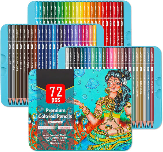 Premium Colored Pencils,Set of 72 Colors,Artists Soft Core with Vibrant Color,Ideal for Drawing Sketching Shading