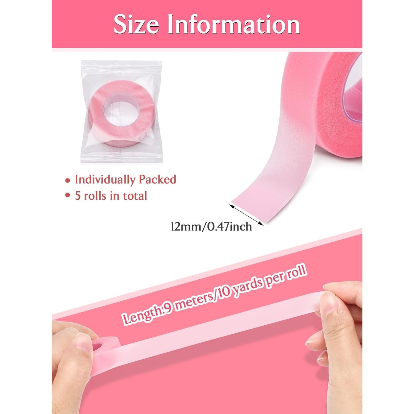 PE Lash Tapes, 5 Rolls Adhesive Micropore Breathable Pink Eyelash Extension Tapes Lash