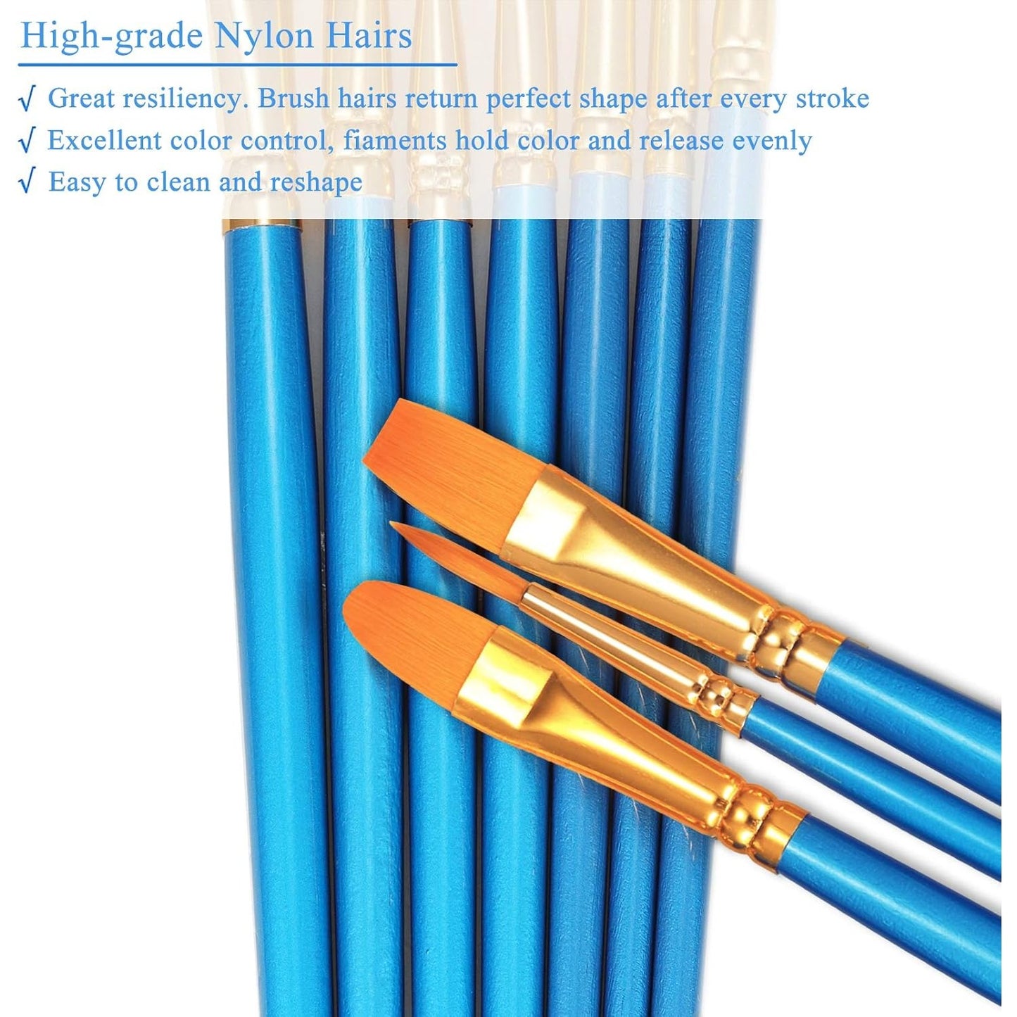 Acrylic Paint Brushes Set, 2 Pack 20 Pcs Round-Pointed Tip Nylon Hair Artist Acrylic Paint Brushes for Acrylic Oil Watercolor