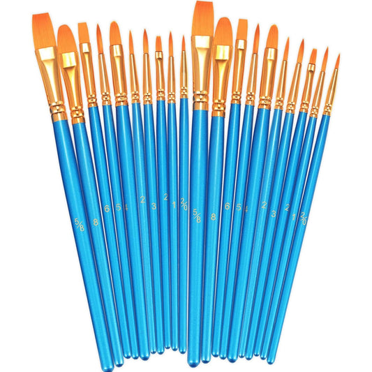 Acrylic Paint Brushes Set, 2 Pack 20 Pcs Round-Pointed Tip Nylon Hair Artist Acrylic Paint Brushes for Acrylic Oil Watercolor