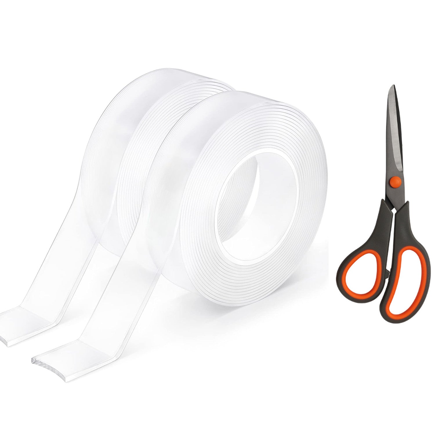 2 PACK Double Sided Tape Heavy Duty with 1 Pack Scissor set , Nano  Adhesive Tape, Picture Hanging Adhesive Strips (9.85FT)