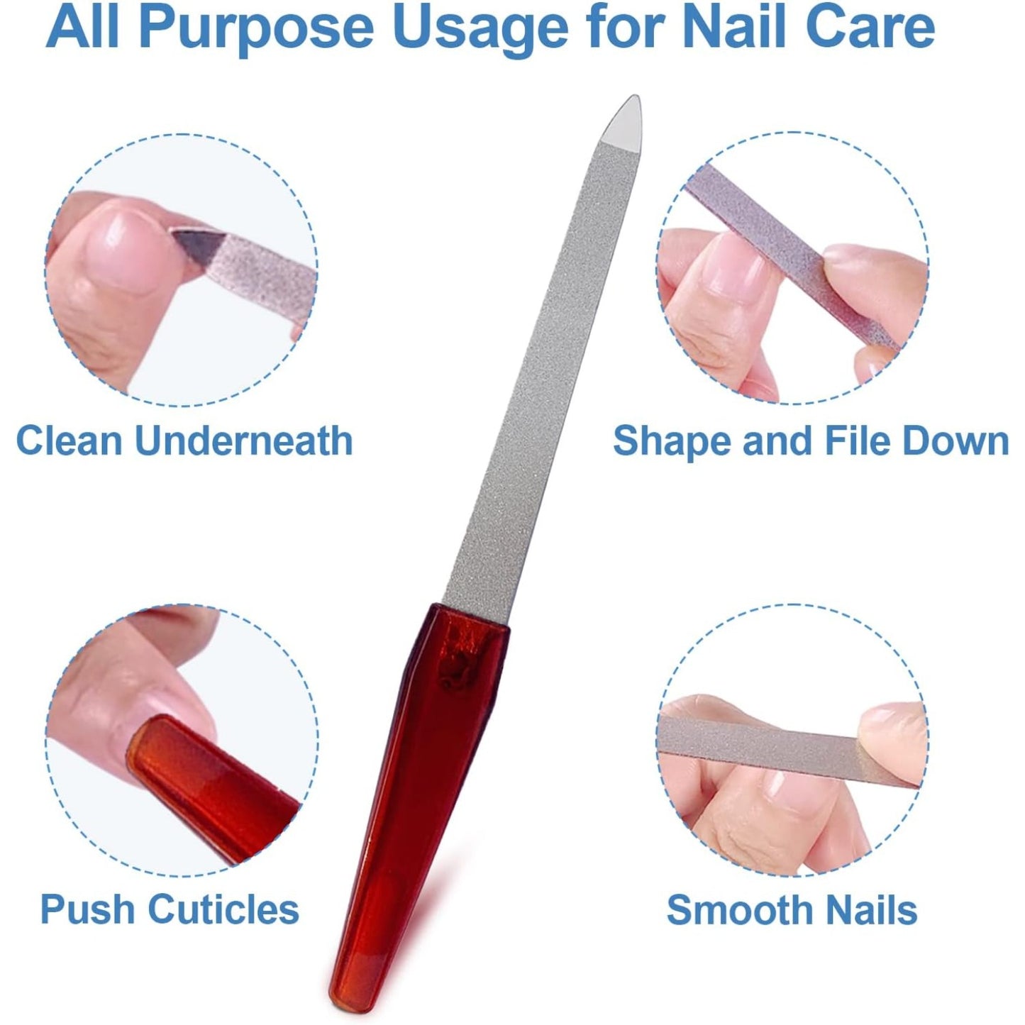 Metal Nail File (6 Pcs), Nail Files for Natural Nails Made of Stainless Steel, Sword Fingernail Files