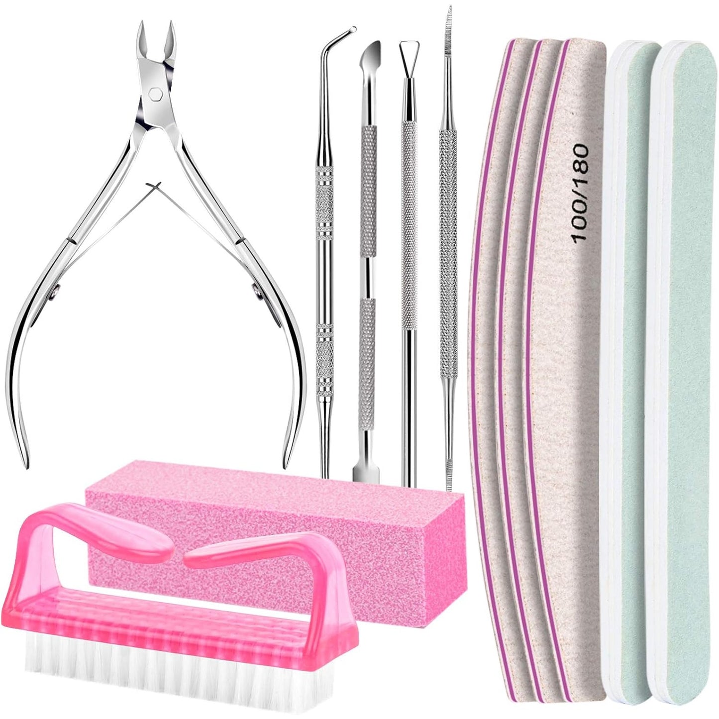 Nail Care Kit, Nail Files 100/180, Nail Buffer Block, Cuticle Nippers, Cuticle Trimmer, Cuticle Pusher