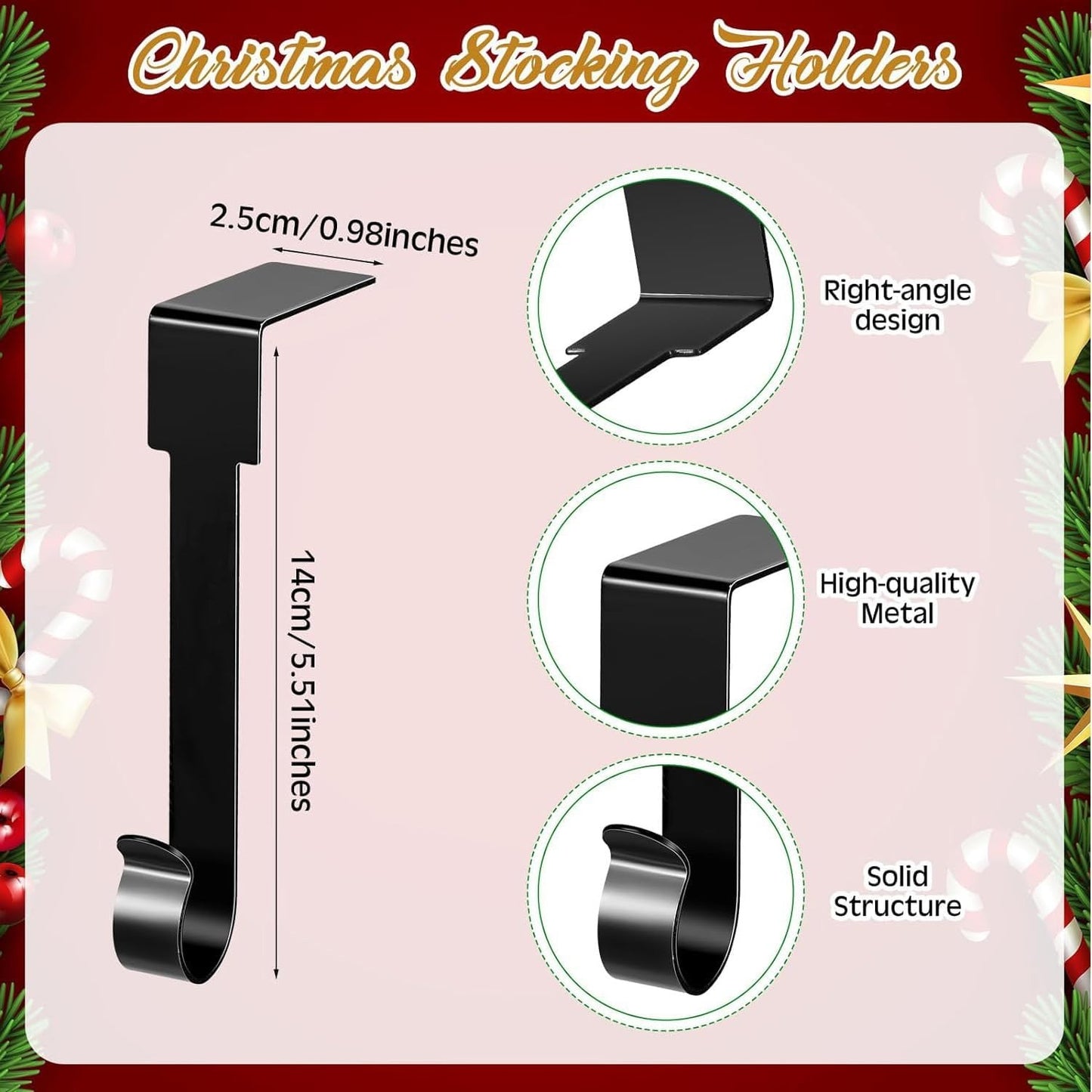 4 Pack Christmas Stockings Holder Hanger,Metal Hooks for Hanging Christmas Stockings,Stocking Holders or Christmas