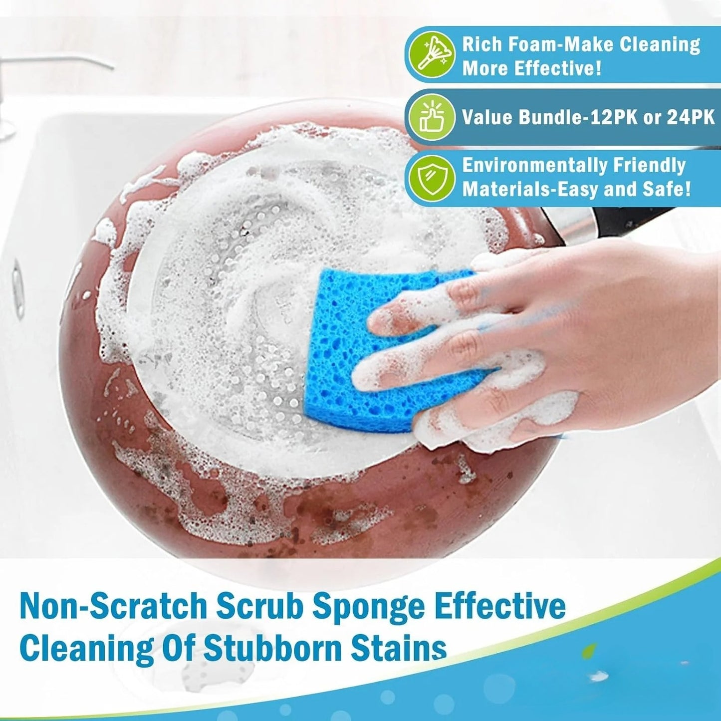 Non Scratch Scrub Sponge, 24Count, Sponges for Dishes, Sponges Kitchen, Cleaning Sponge