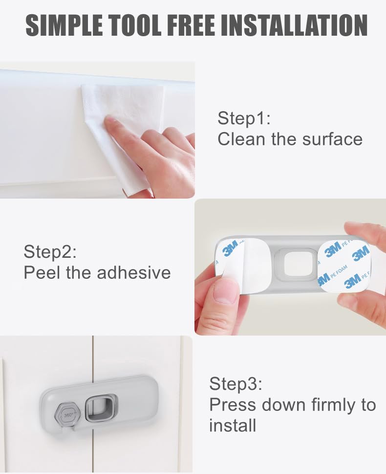 5 Pack Child Proof Refrigerator Lock,  Fridge Locks for Kids with Sticky Adhesive Pads