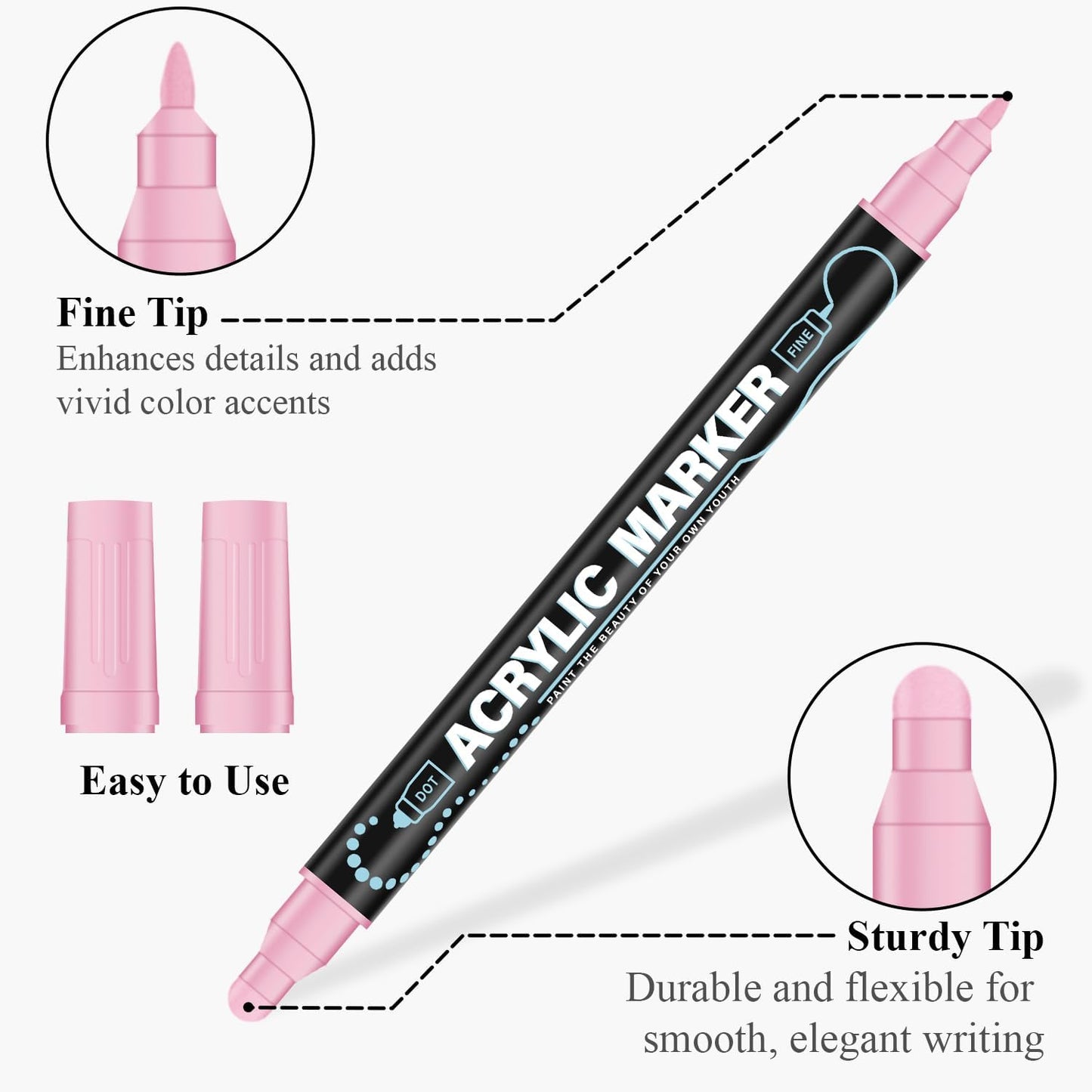 Acrylic Paint Markers, 24 Colors Dual-Tip Acrylic Paint Pens (Dot & Fine) Rock