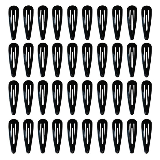 50 Pack Black 2 Inch Barrettes Women Metal Snap Hair Clips Accessories