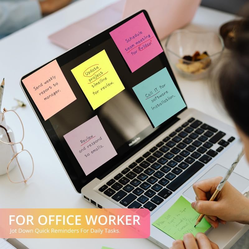 Sticky Notes, 12 Pads, 3x3 inches, Soft Pastel Self-Stick Note Pads, Perfect for Office, Study, and Daily Life Organization 600sheet