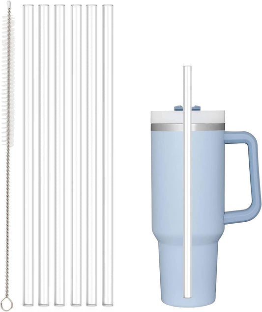 12" Reusable Straws for Stanley/Yeti 30oz-40oz Cup Tumbler, 6 Pack Reusable Straw with Cleaning Brush