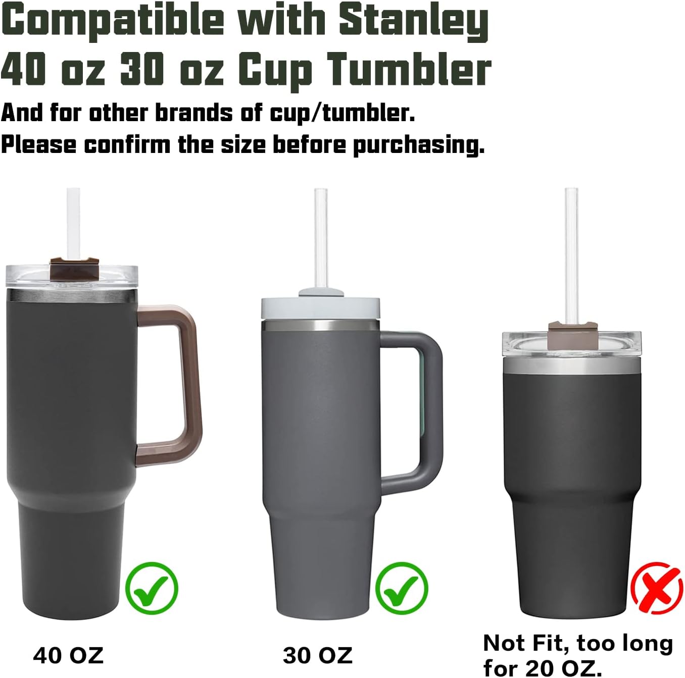 12" Reusable Straws for Stanley/Yeti 30oz-40oz Cup Tumbler, 6 Pack Reusable Straw with Cleaning Brush