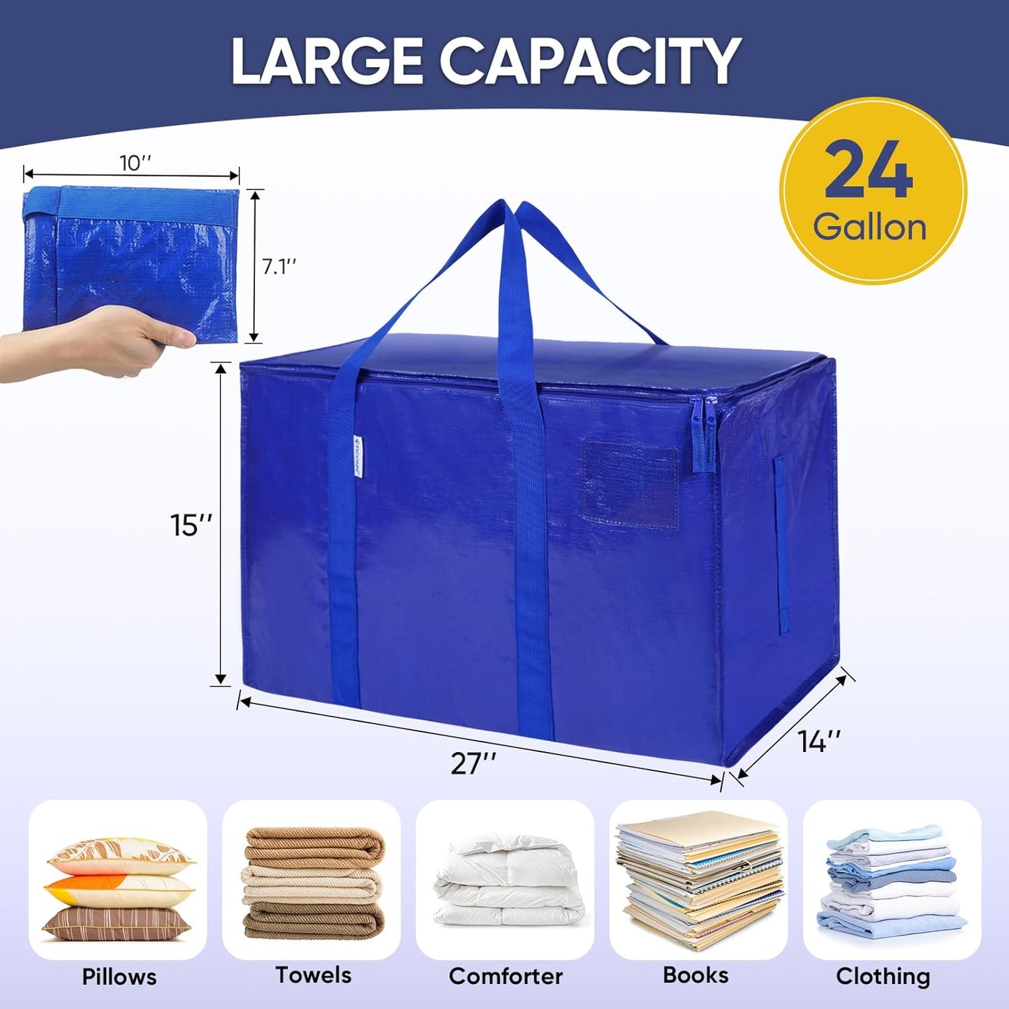 2 Pack Extra Large Moving Bags with Zippers & Carrying Handles, Heavy-Duty Storage Tote Moving Boxes for Space Saving